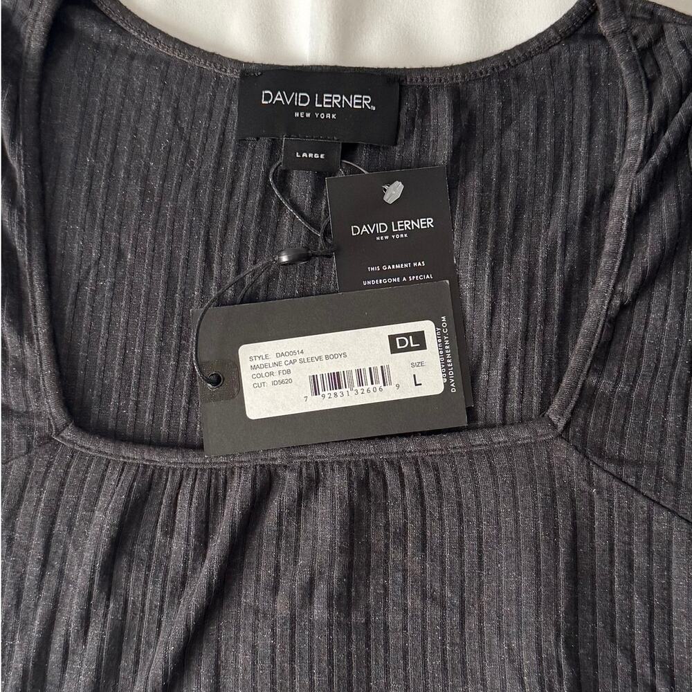 New David Lerner Madeline Cap Sleeve Bodysuit in Faded Black Women's Size S - Picture 5 of 9